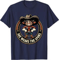 She Wears The Spurs Cowgirl Design T-Shirt - Navy Blue