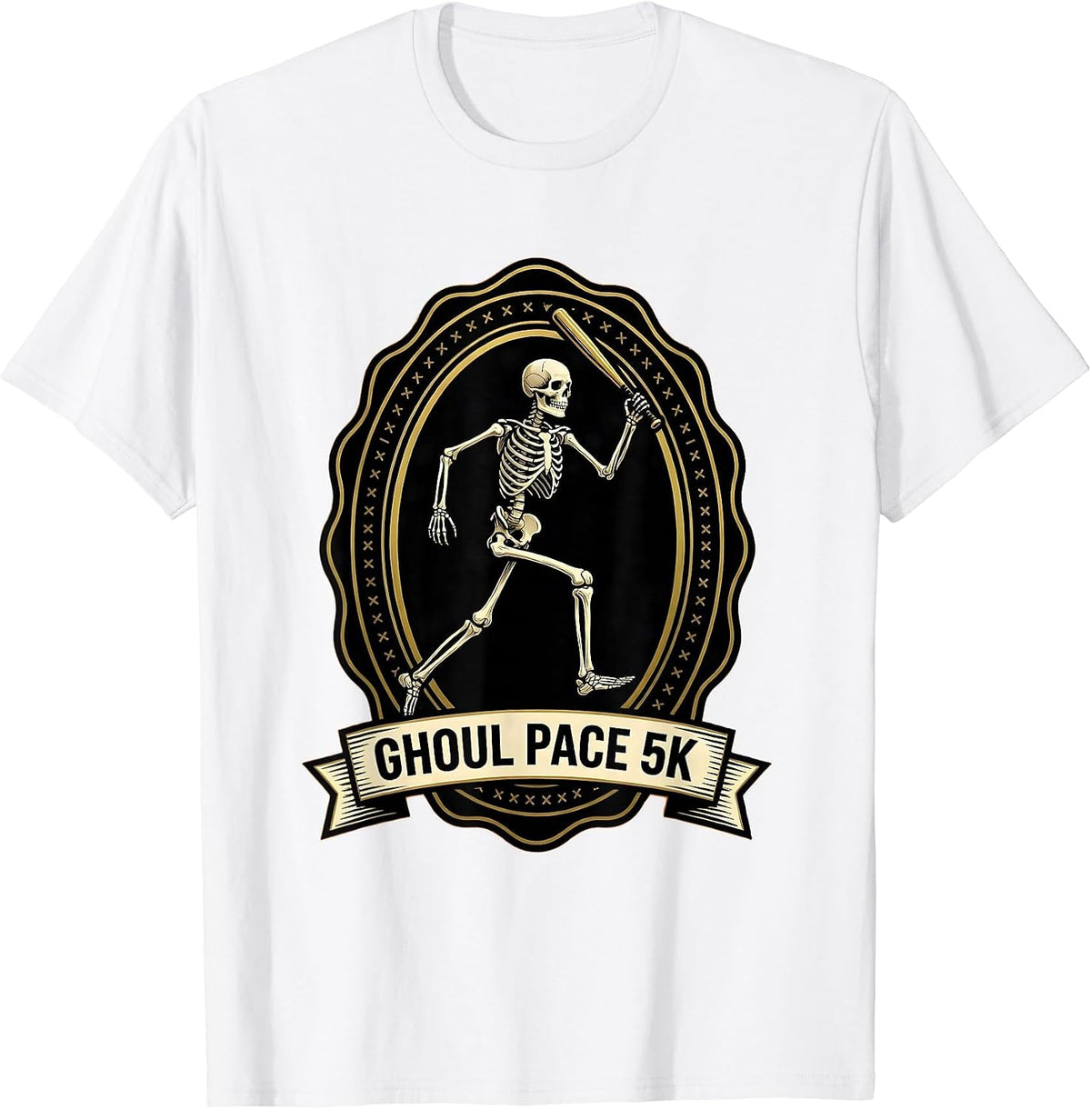 Men's Ghoul Pace 5K Funny Skeleton Runner Halloween Race Matching T-Shirt - White