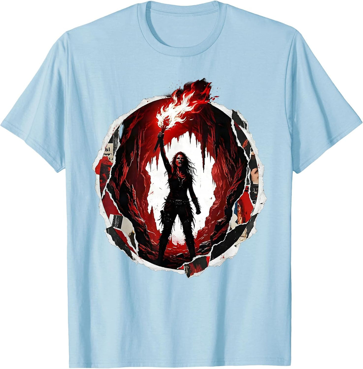 Men's Torch Bearer Dark Cave Illustration T-Shirt - Baby Blue