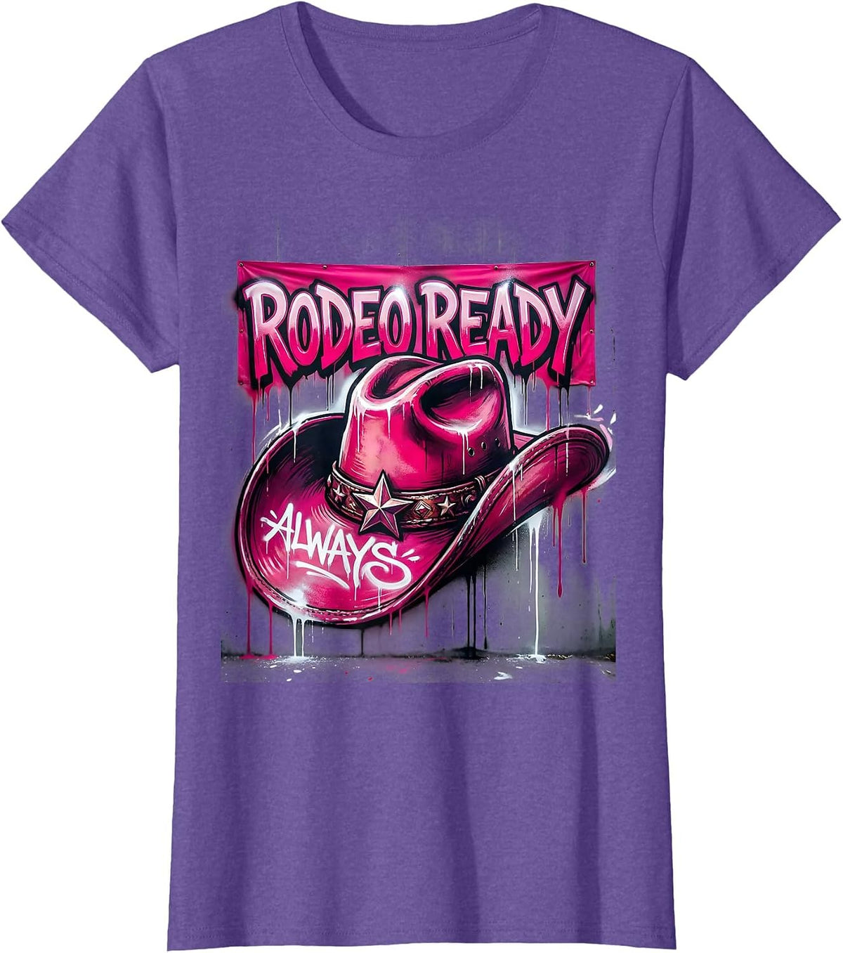 Women's Pink Cowgirl Rodeo Ready Always Design T-Shirt - Purple Heather