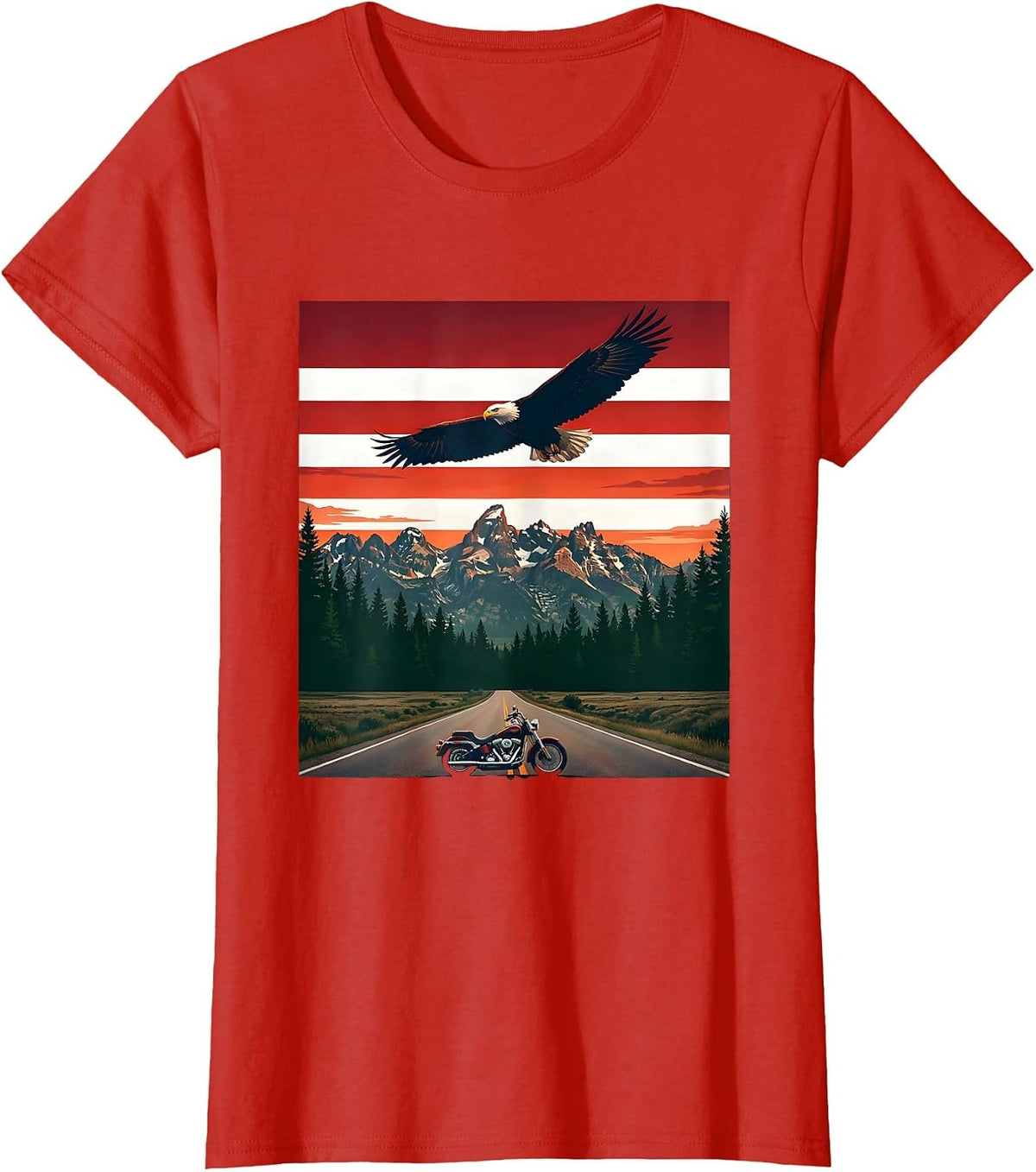 Women's USA Freedom Vintage Motorcycle Open Highway Graphic T-Shirt - Red
