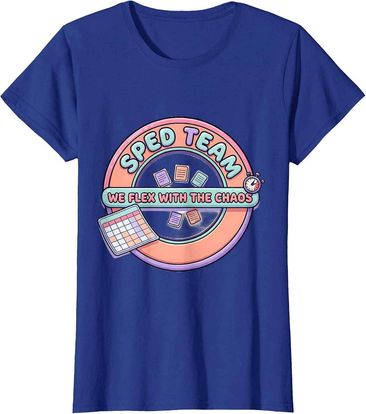 Women's SPED Team We Flex With The Chaos Cute Kawaii Teacher Humor T-Shirt - Royal Blue