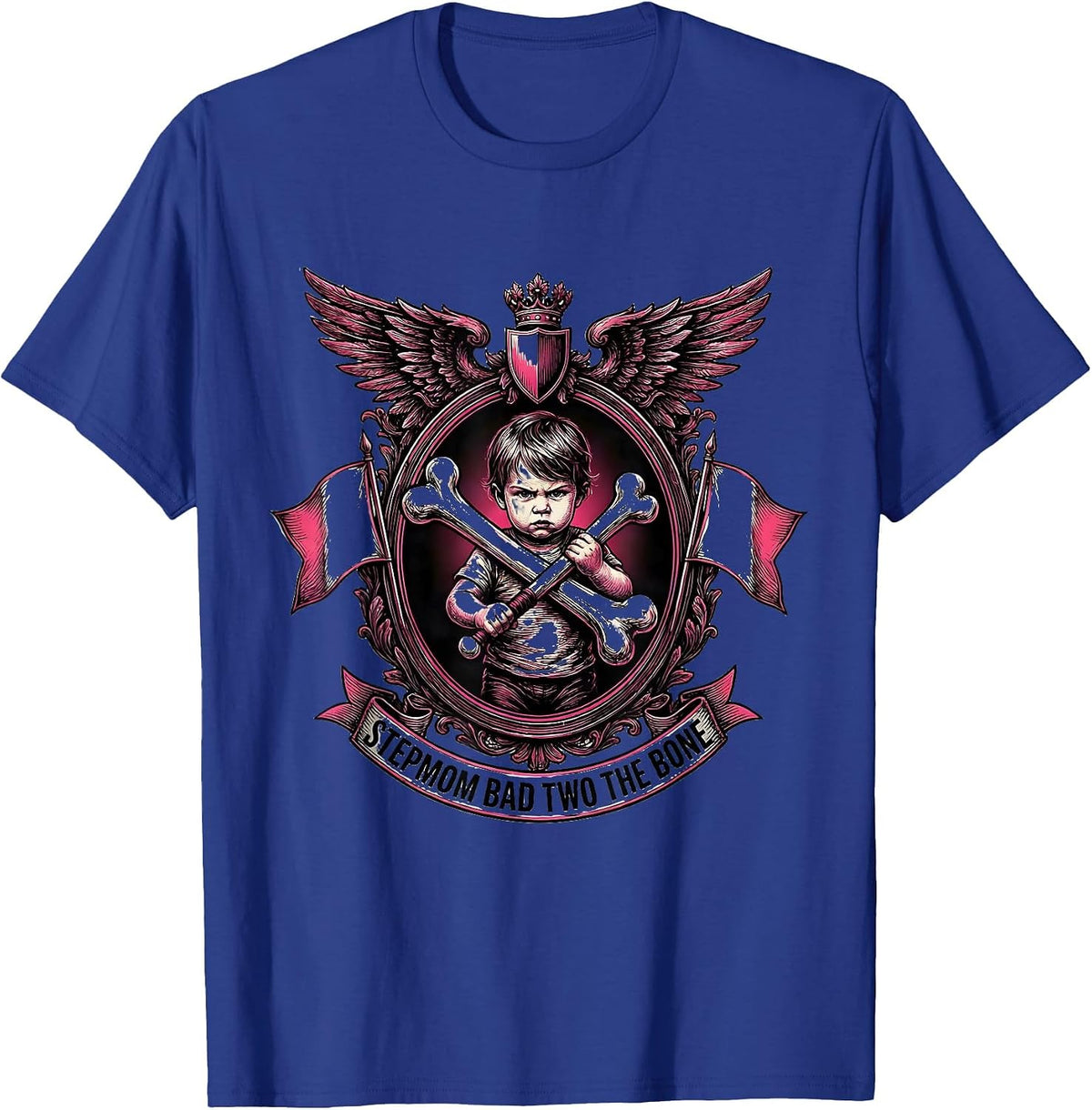 Men's Stepmom Bad Two The Bone Funny 2nd Birthday For Mom T-Shirt - Royal Blue