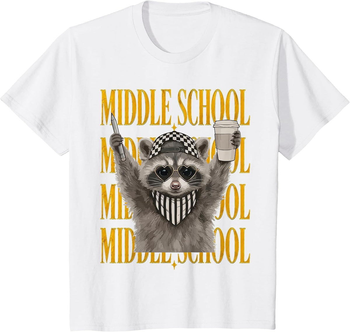 Middle School Teacher Feral Raccoon Back to School Student T-Shirt - White