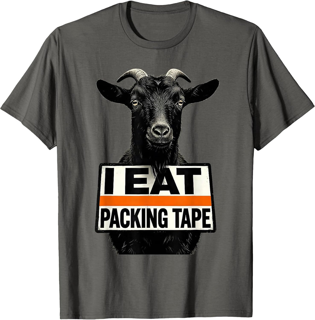 Men's I Eat Packing Tape Brutalist Graphic Absurdist Meme Humor T-Shirt - Asphalt Grey
