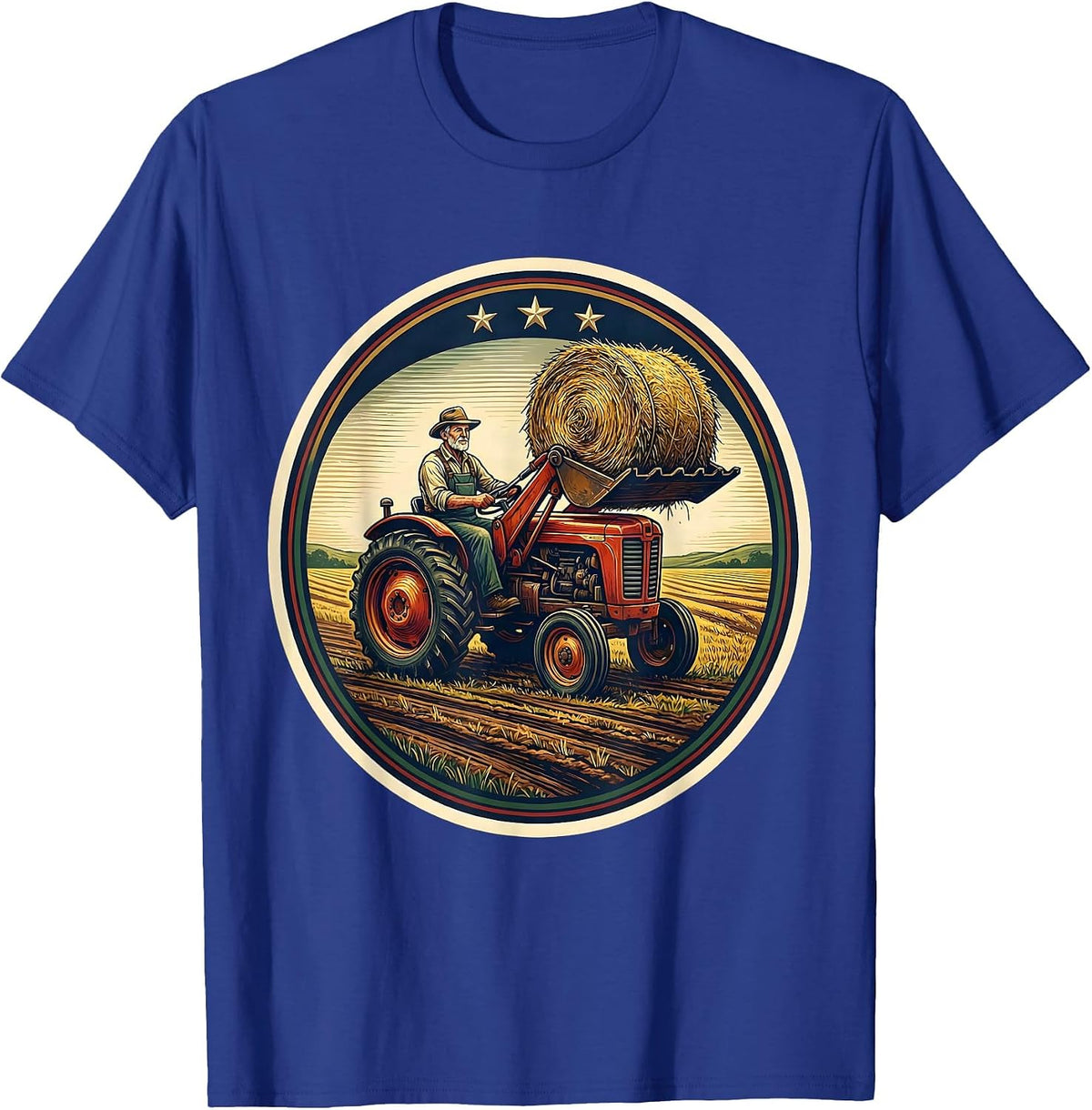Men's Farm Tractor Farmer Badge Humor Pride T-Shirt - Royal Blue