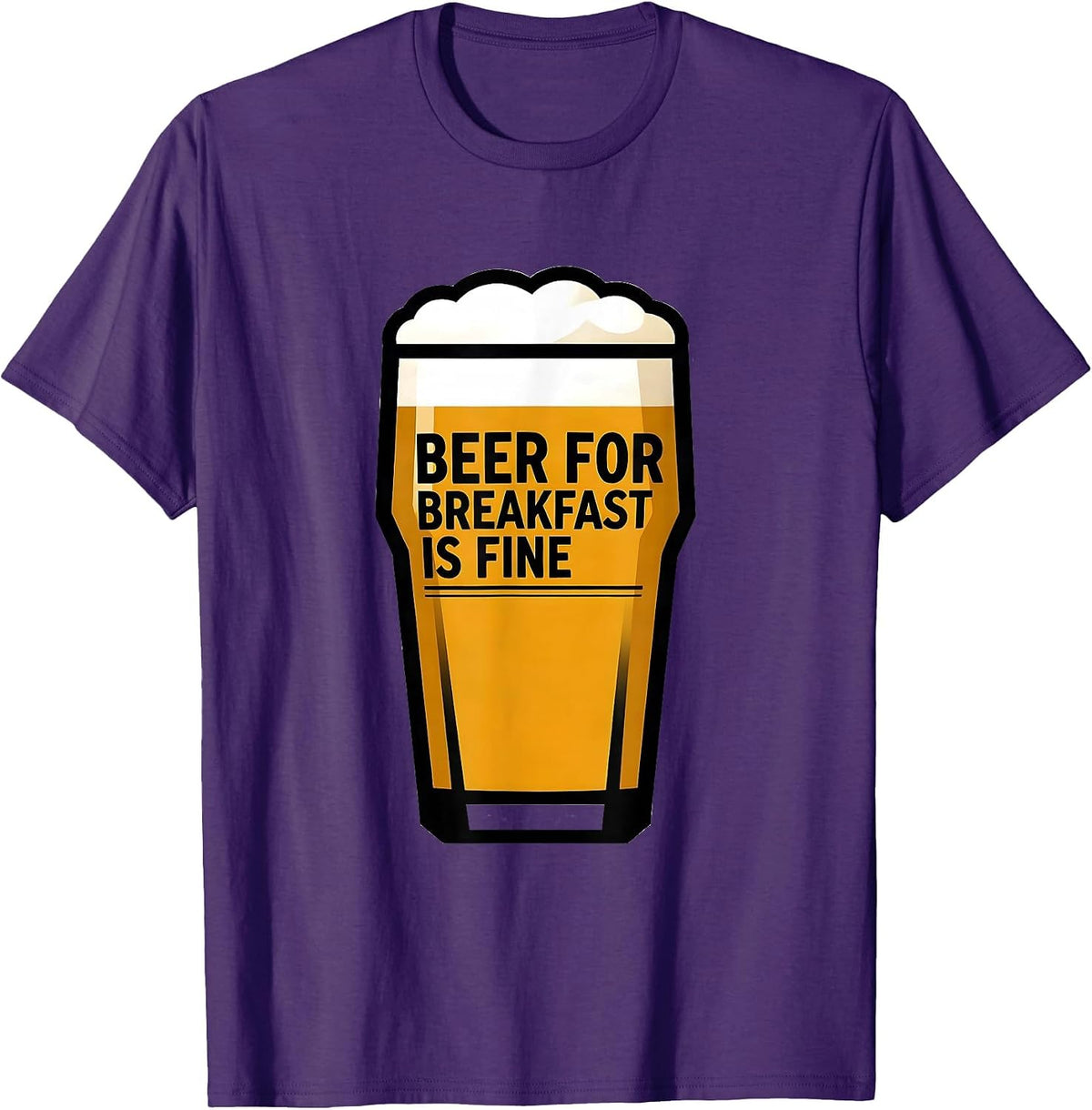 Beer For Breakfast Is Fine Funny Drinking Design T-Shirt - Purple