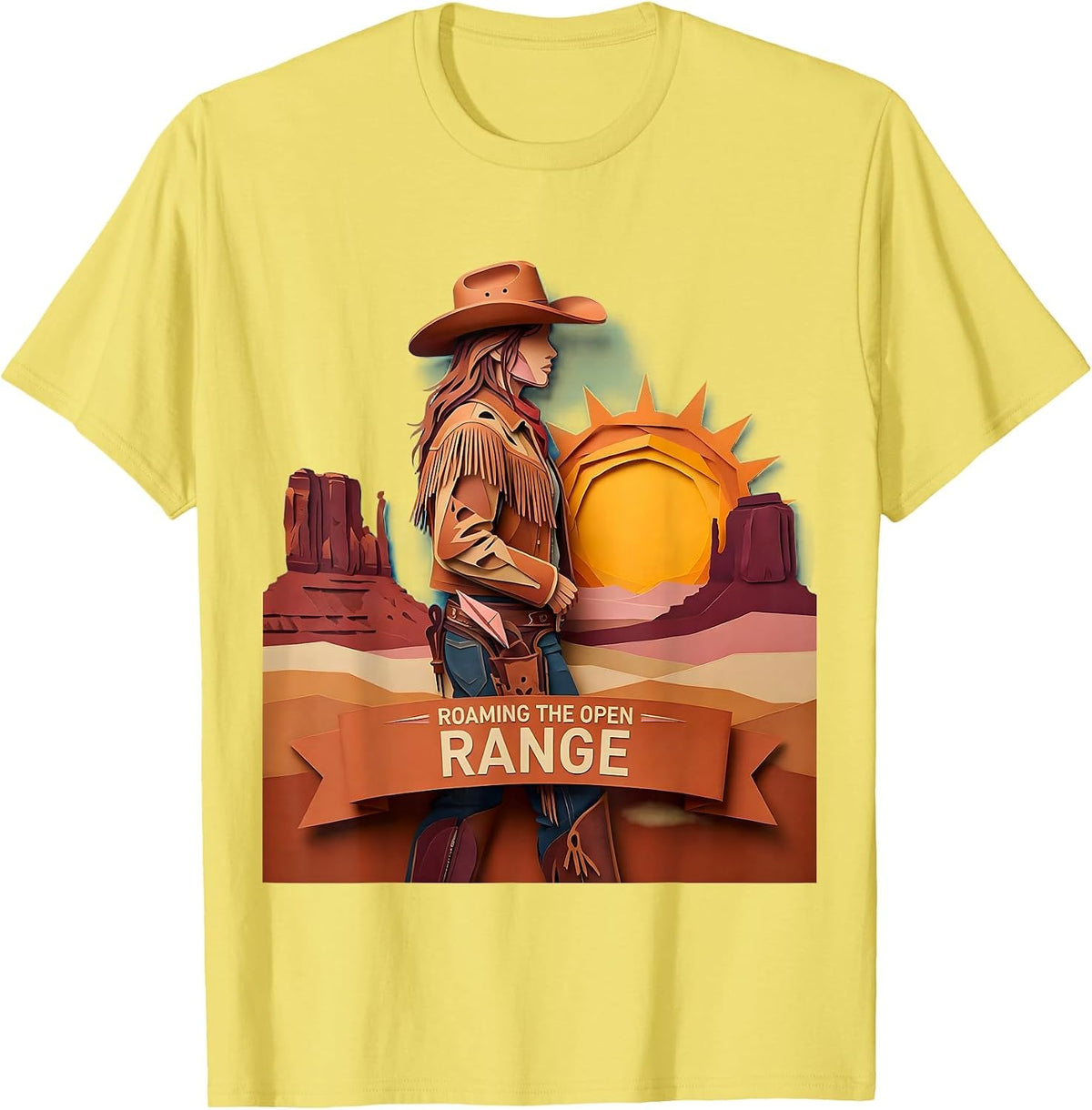 Men's Roaming the Open Range Cowboy Design T-Shirt - Lemon Yellow