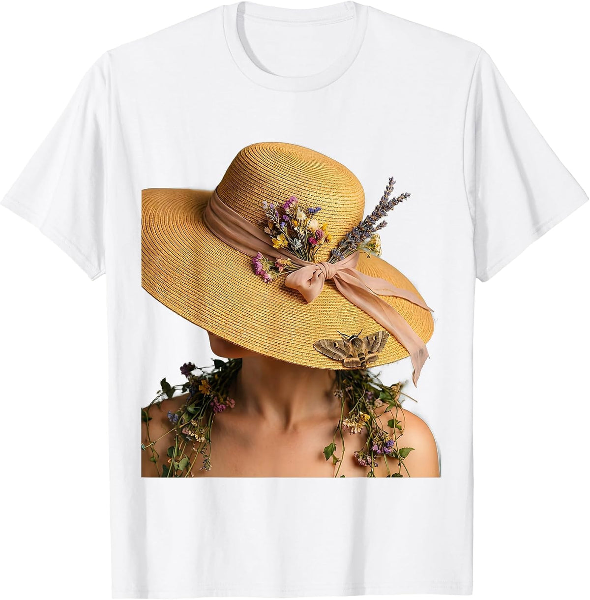 Oversized Sun Hat Mimi Illustration T-Shirt - White