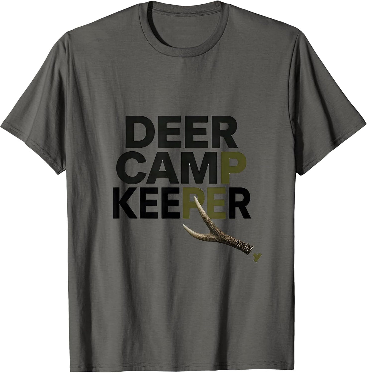 Deer Camp Keeper Patriotic Camo Deer Hunting Dad Gift T-Shirt - Asphalt Grey