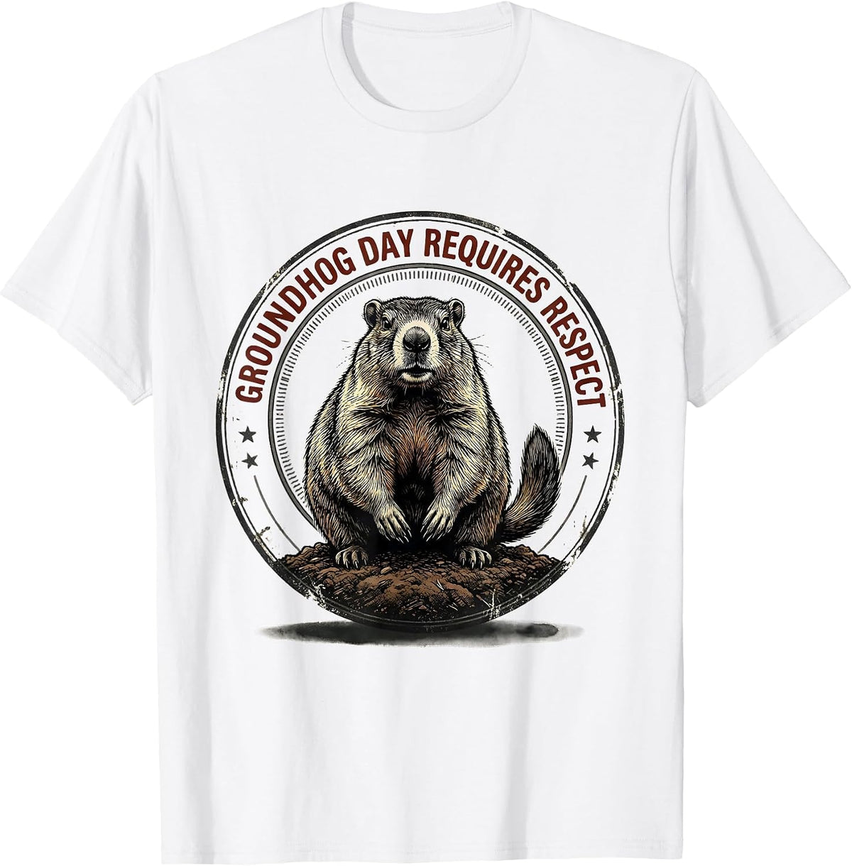 Men's Groundhog Day Requires Respect Funny Vintage Badge Humor T-Shirt - White