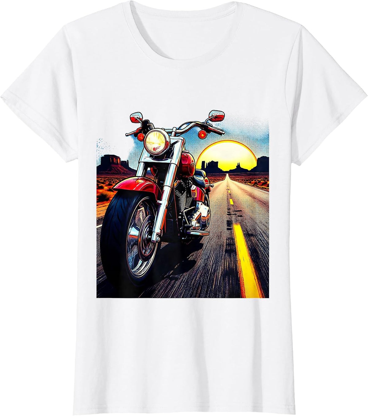 Vintage Motorcycle Desert Highway Red White Blue T-Shirt - White