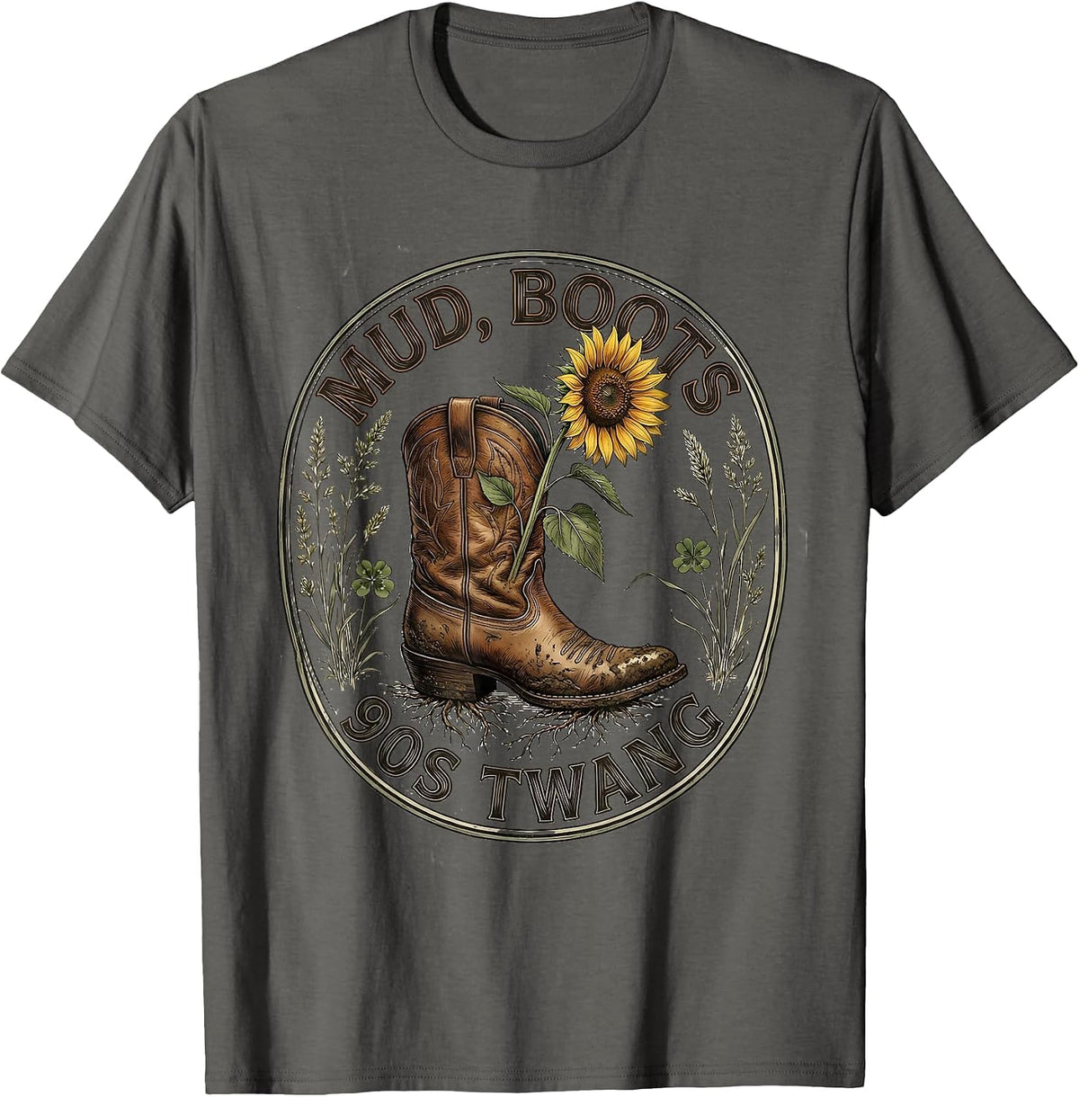 Mud Boots 90s Twang Country Music Design T-Shirt - Asphalt Grey