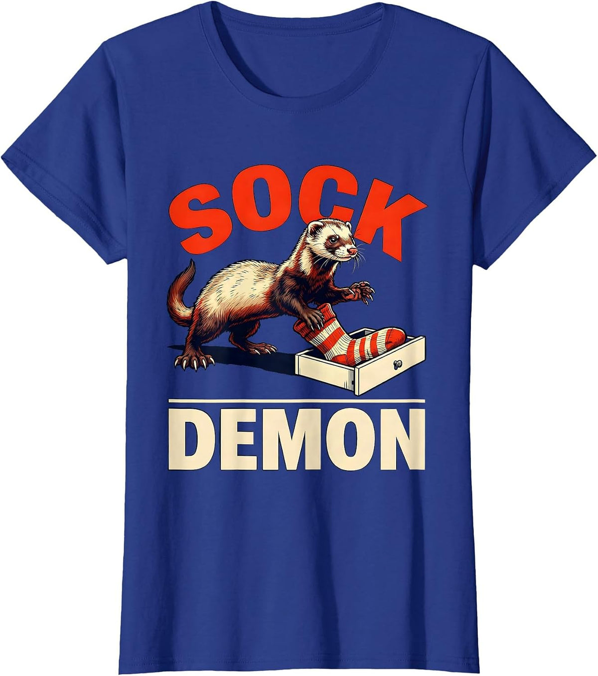 Women's Sock Demon Funny Ferret Lover Gift T-Shirt - Royal Blue