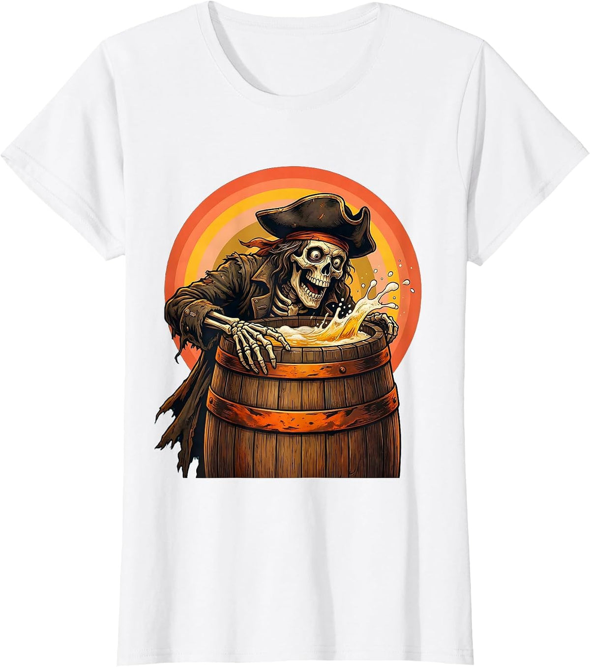 Women's Skeleton Pirate Beer Barrel Discovery Graphic T-Shirt - White
