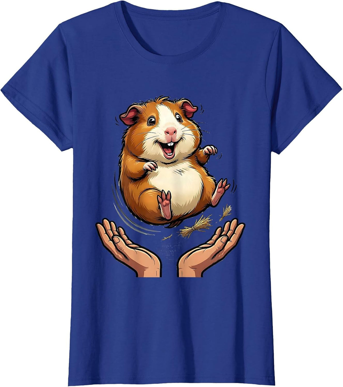 Women's Guinea Pig Popcorn Leap Cartoon Pig Lover Humor T-Shirt - Royal Blue