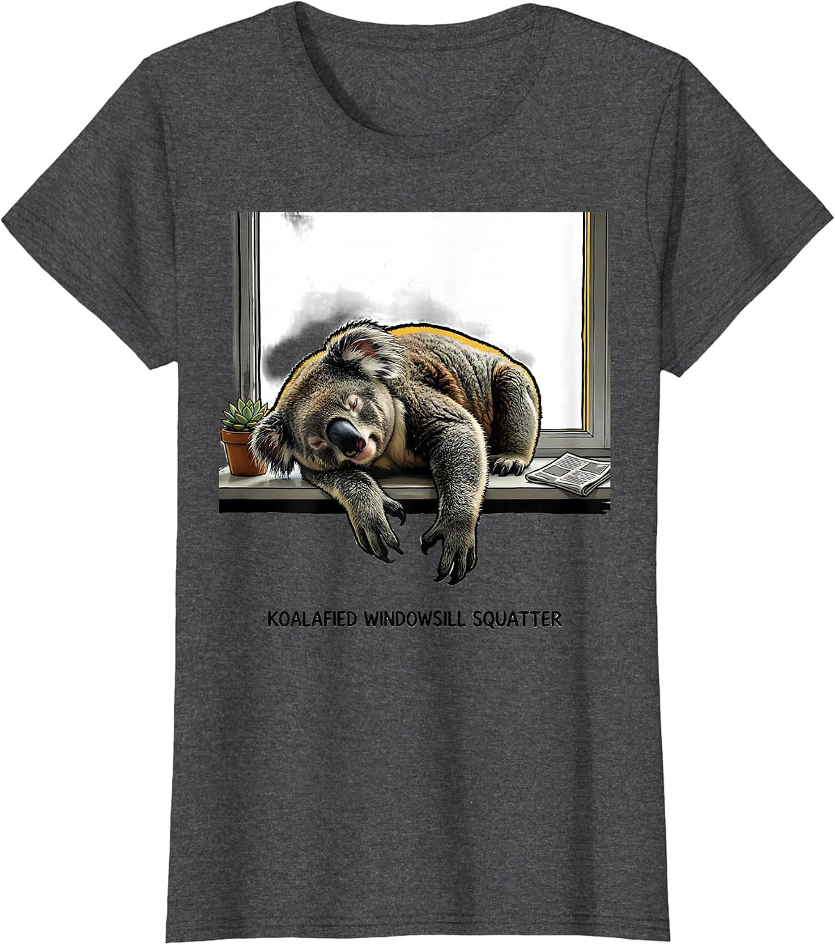 Women's Koalafied Windowsill Squatter Funny Koala Lover Cute Animal T-Shirt - Dark Heather Grey