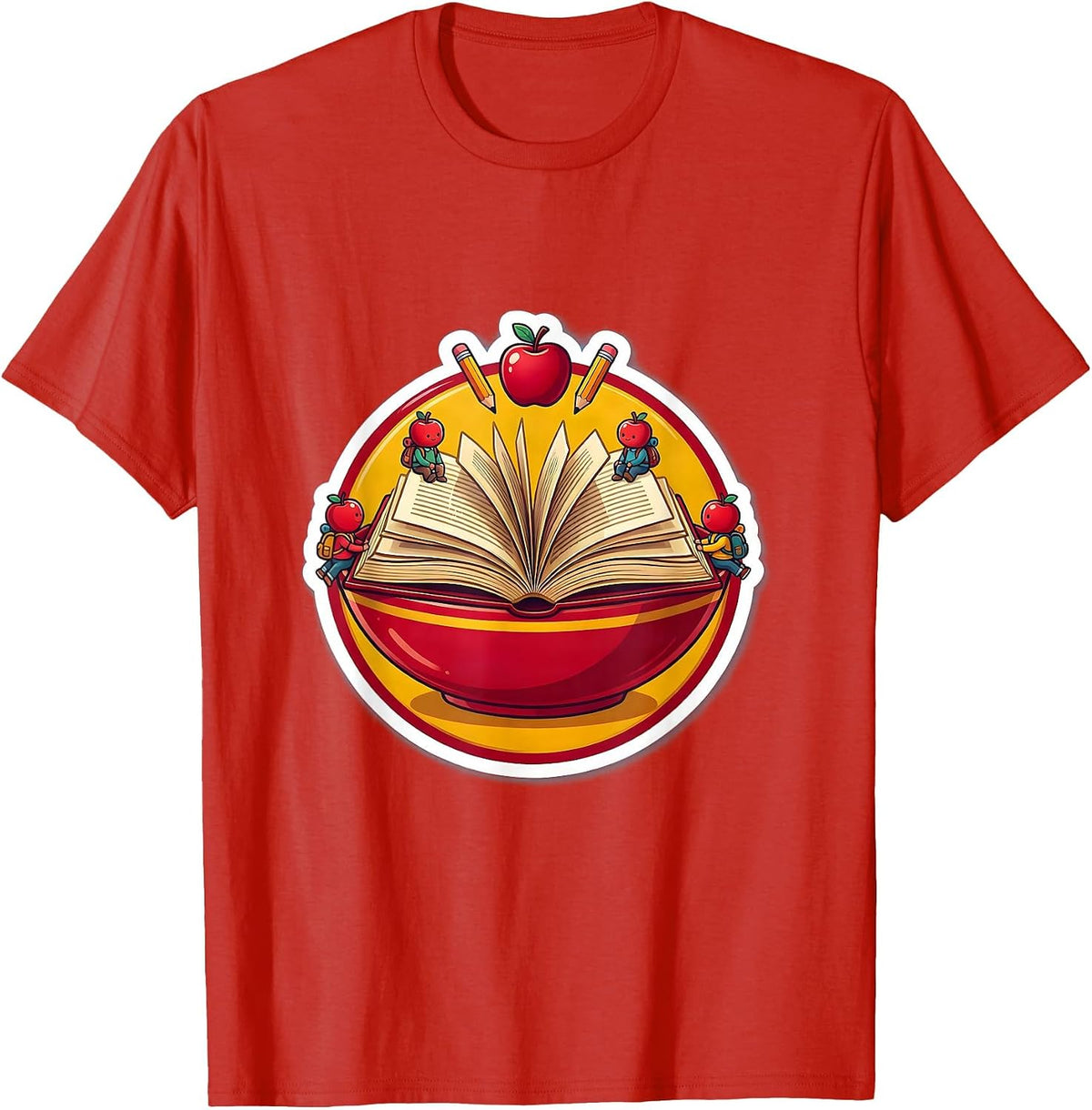 Men's 2nd Grade Teacher Tiny Students Open Book Design T-Shirt - Red