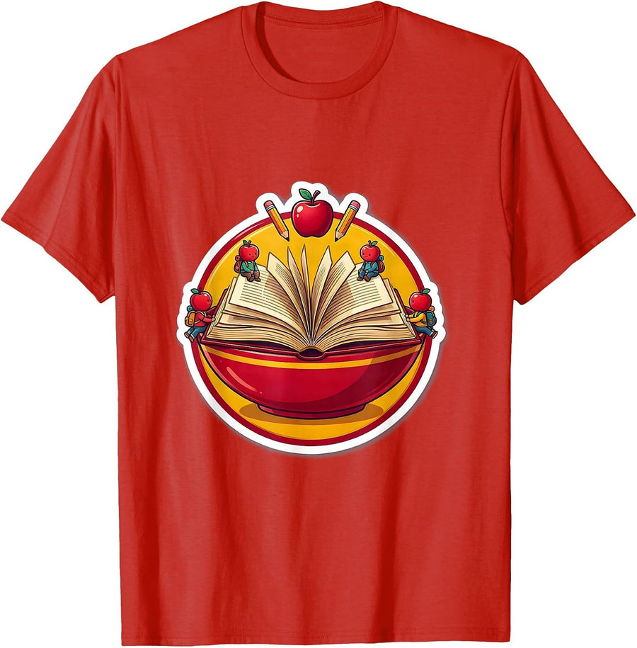 Men's 2nd Grade Teacher Tiny Students Open Book Design T-Shirt - Red