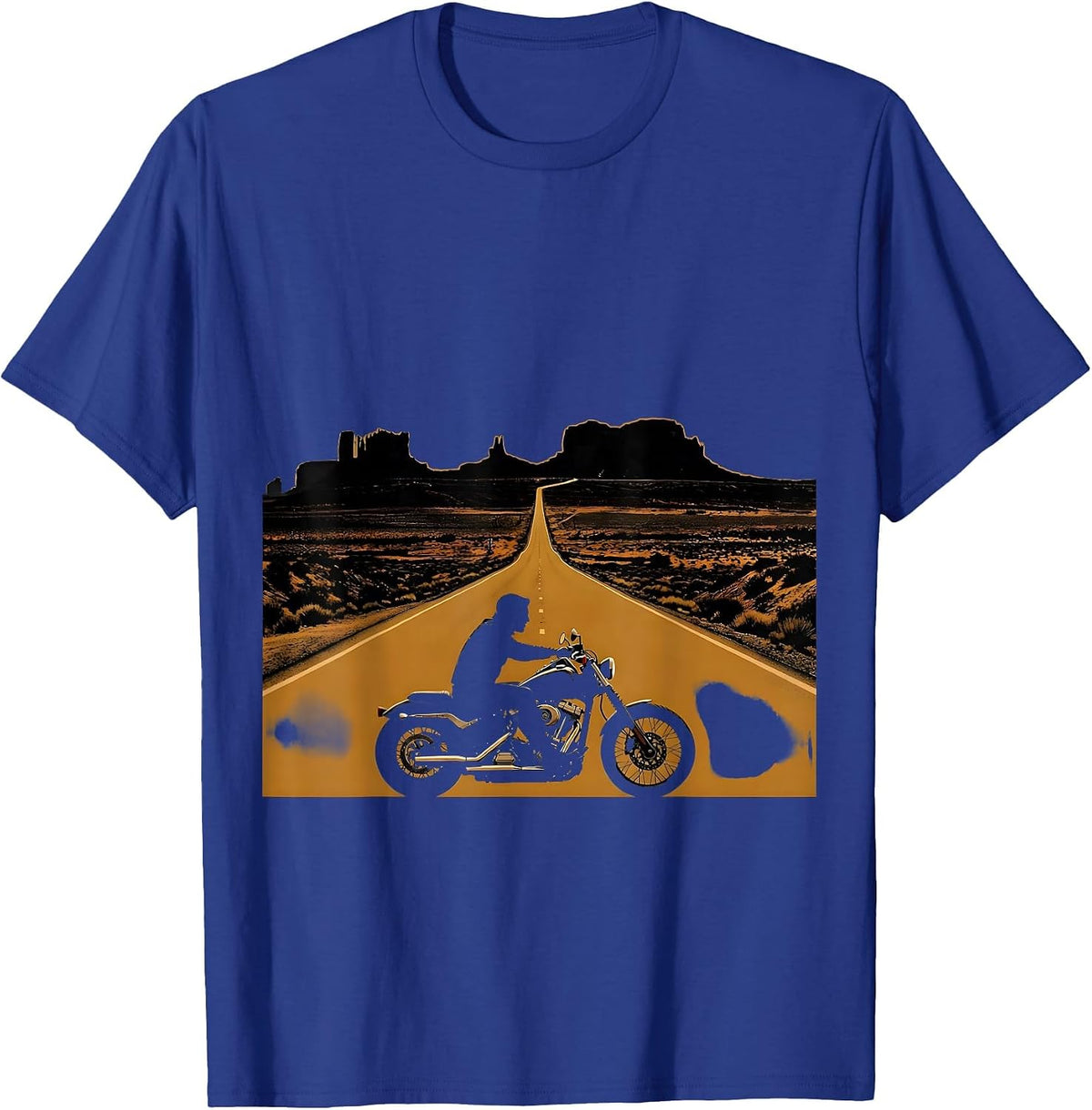Lone Rider Desert Freedom Motorcycle Graphic T-Shirt - Royal Blue