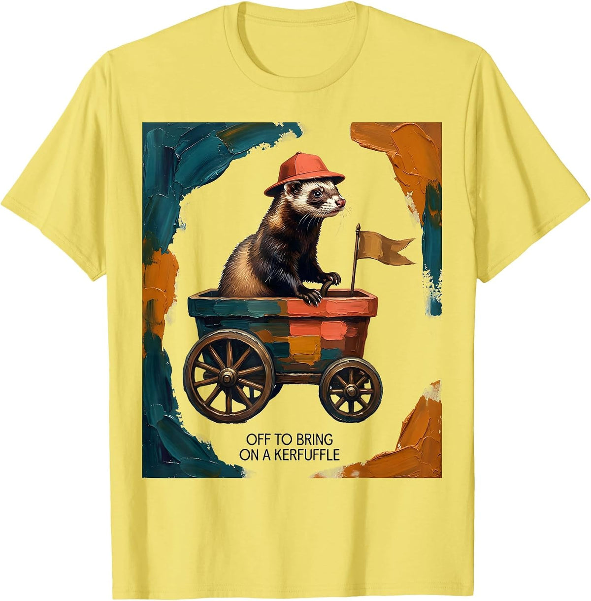 Men's Off To Bring On A Kerfuffle Funny Ferret Meme Humor T-Shirt - Lemon Yellow