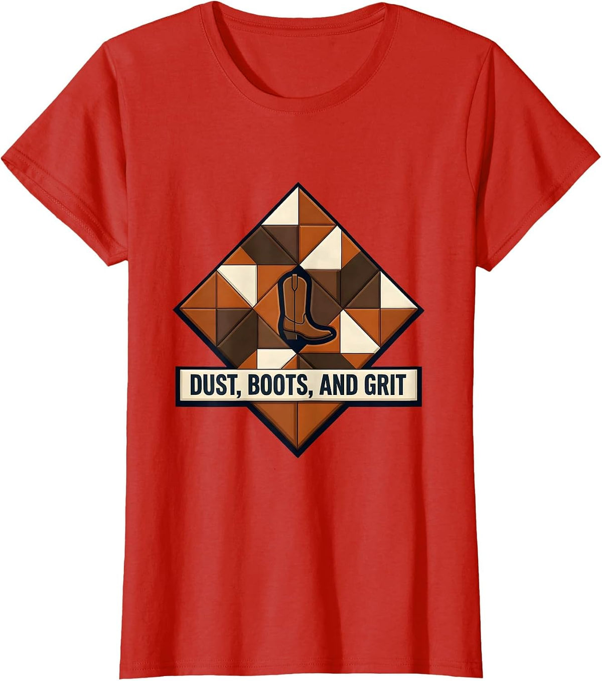 Dust Boots and Grit Cowboy Western Design T-Shirt - Red