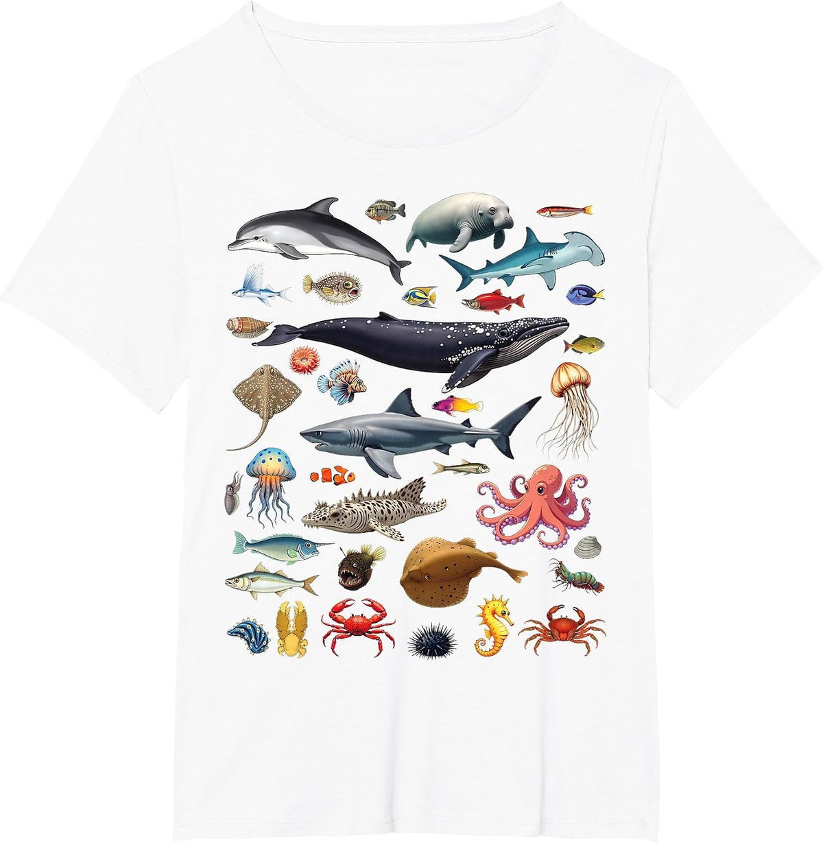 Ocean Creatures Ocean Life Exploration Sea Animals Wildlife T-Shirt - White