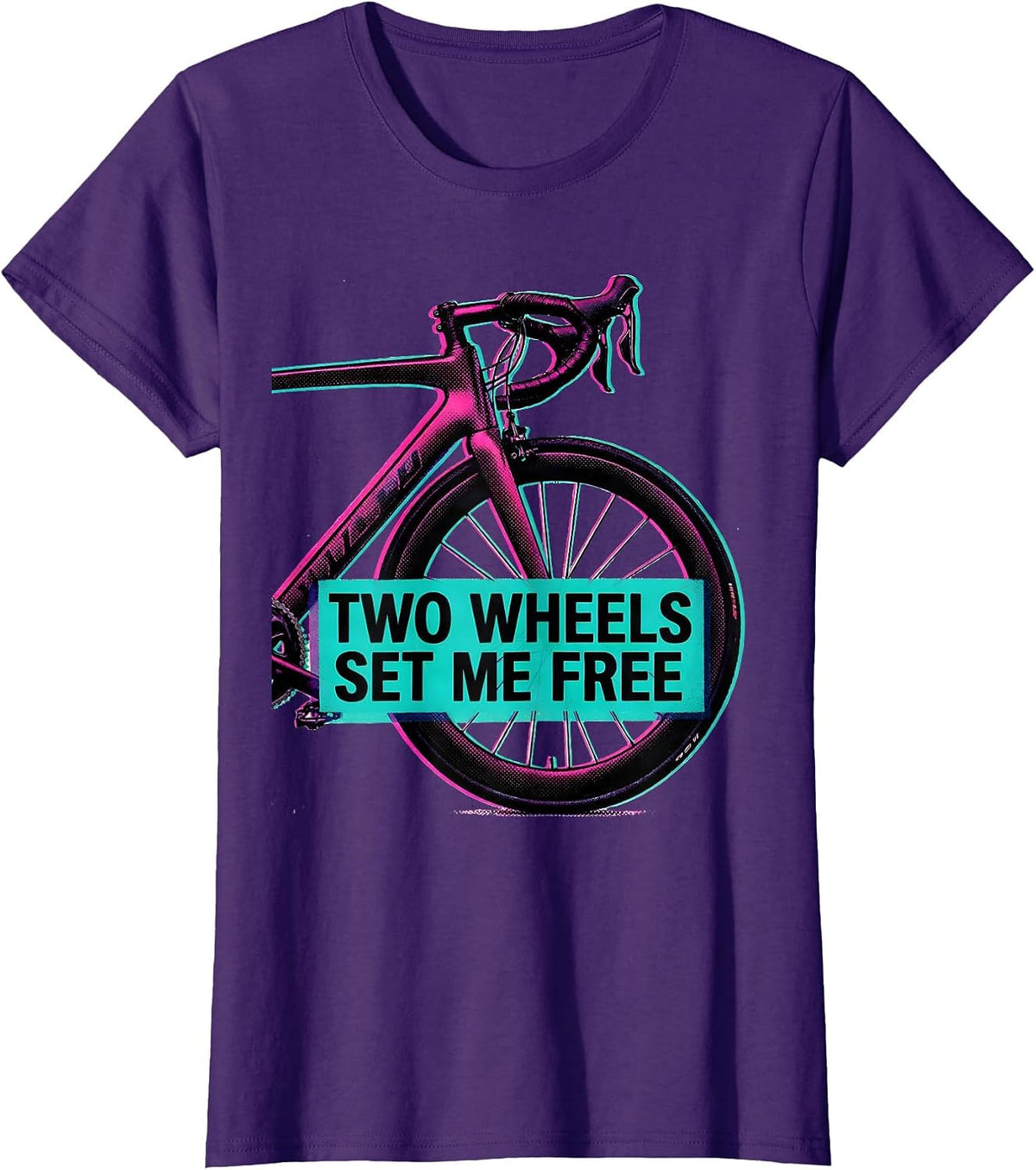 Women's Two Wheels Set Me Free Cycling Design T-Shirt - Purple