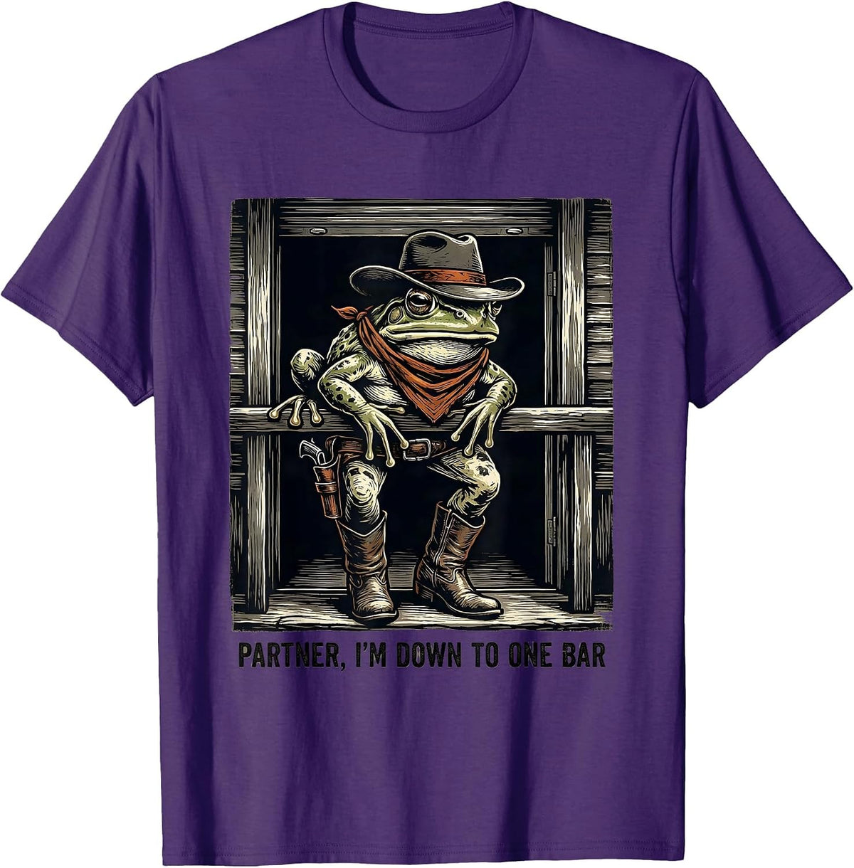 Men's Partner I'm Down To One Bar Funny Cowboy Frog Meme T-Shirt - Purple