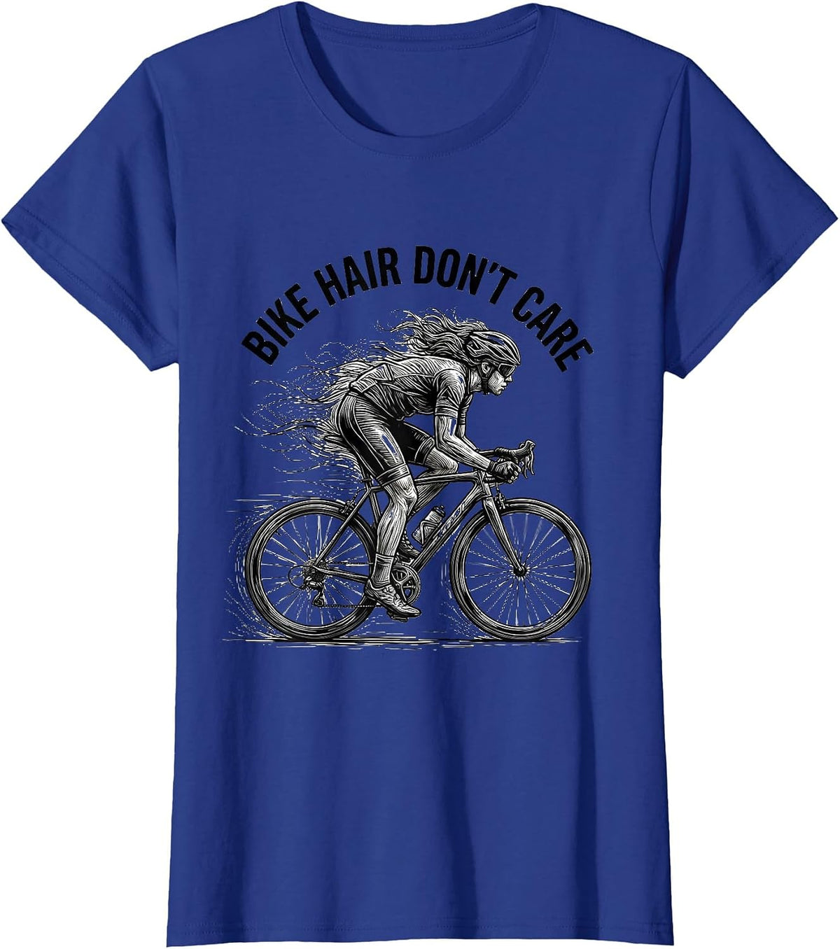 Women's Bike Hair Don't Care Cycling Design T-Shirt - Royal Blue