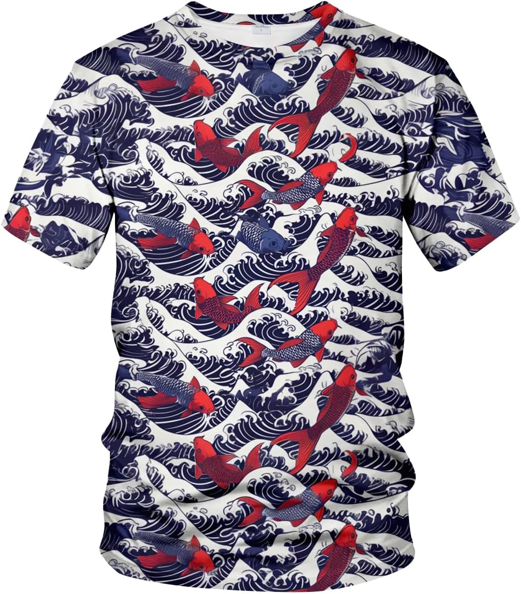 Funny Fishing Graphic T-Shirt Novelty Short Sleeve Crewneck Shirt - Red