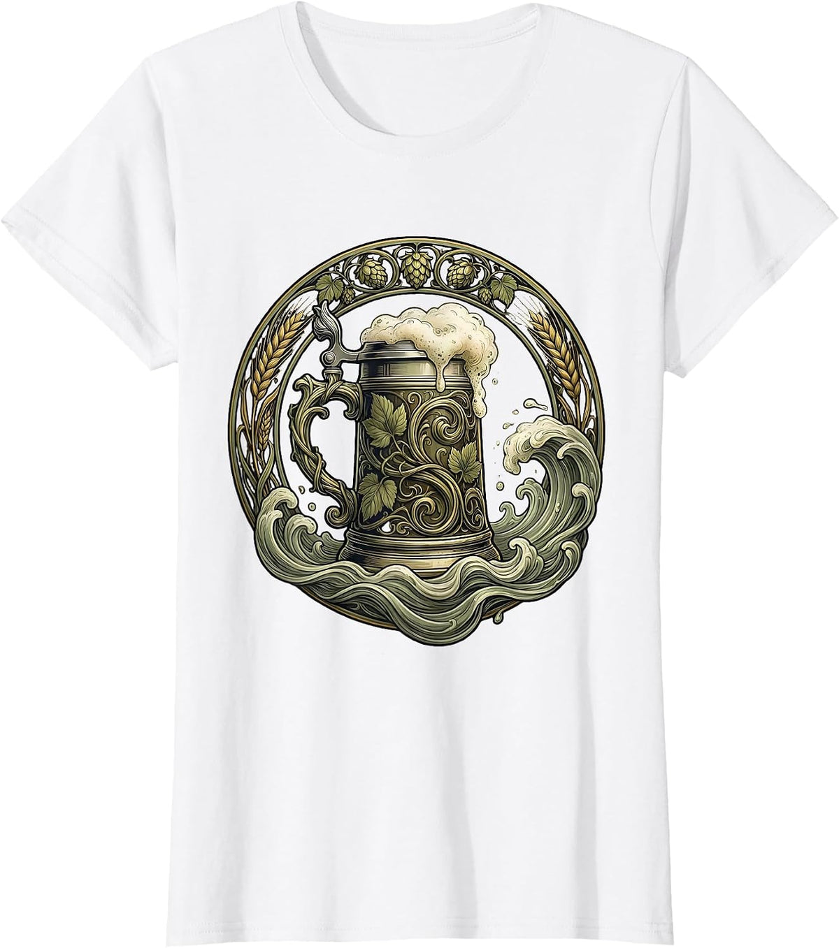 Oktoberfest Overflowing Beer Stein Illustration T-Shirt - White