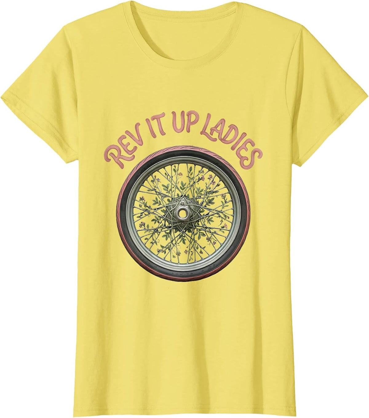 Women's Rev It Up Ladies Motorcycle Design T-Shirt - Lemon Yellow
