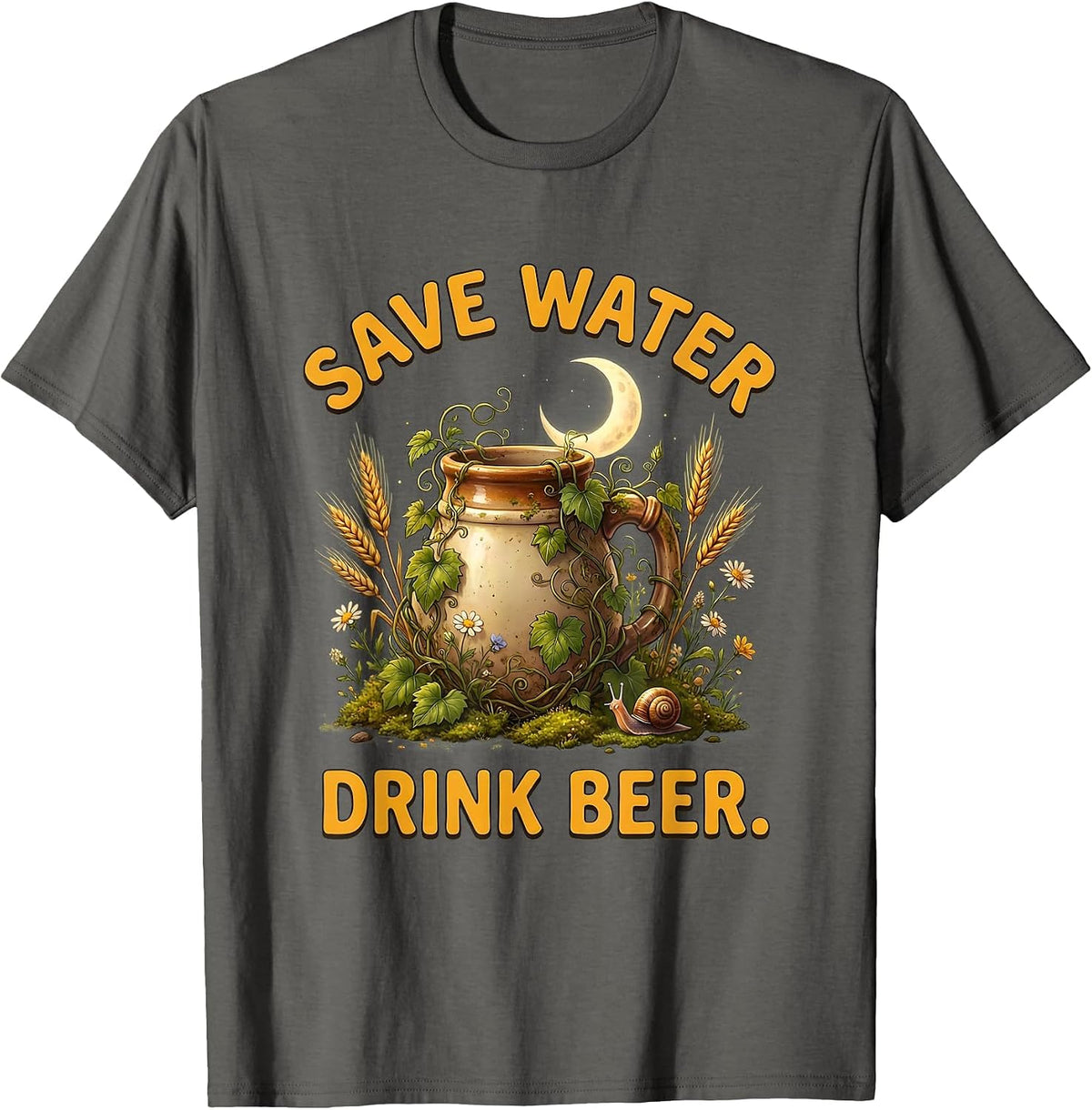 Men's Save Water Drink Beer Funny Brewing Design T-Shirt - Asphalt Grey