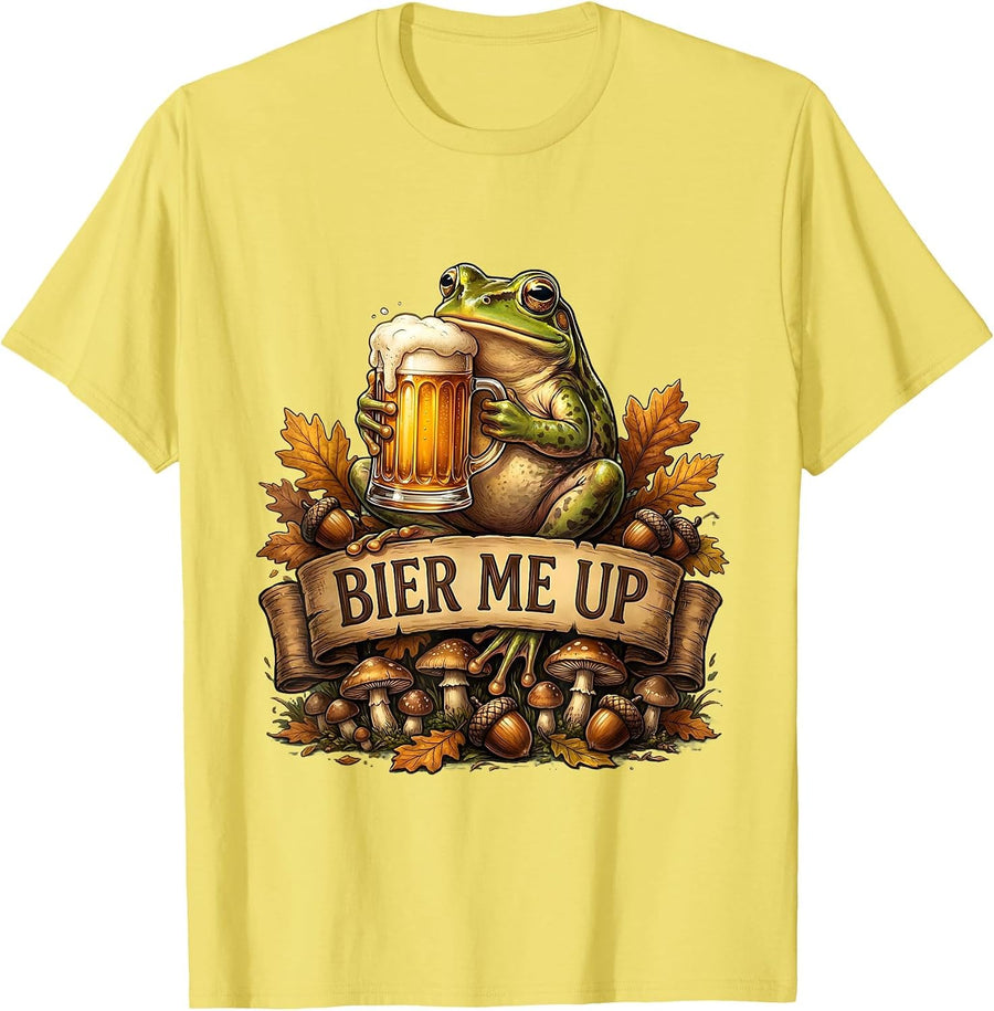 Men's Bier Me Up Funny Oktoberfest Design T-Shirt - Lemon Yellow