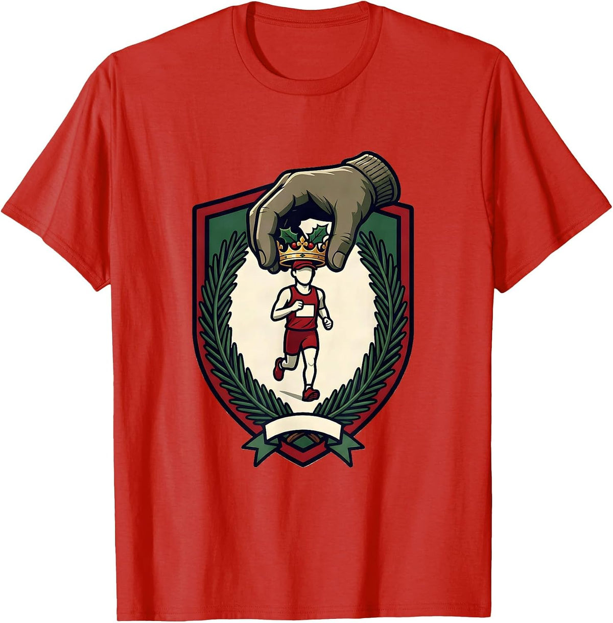 Men's Runner Crown Christmas Fun Run Squad Humor T-Shirt - Red
