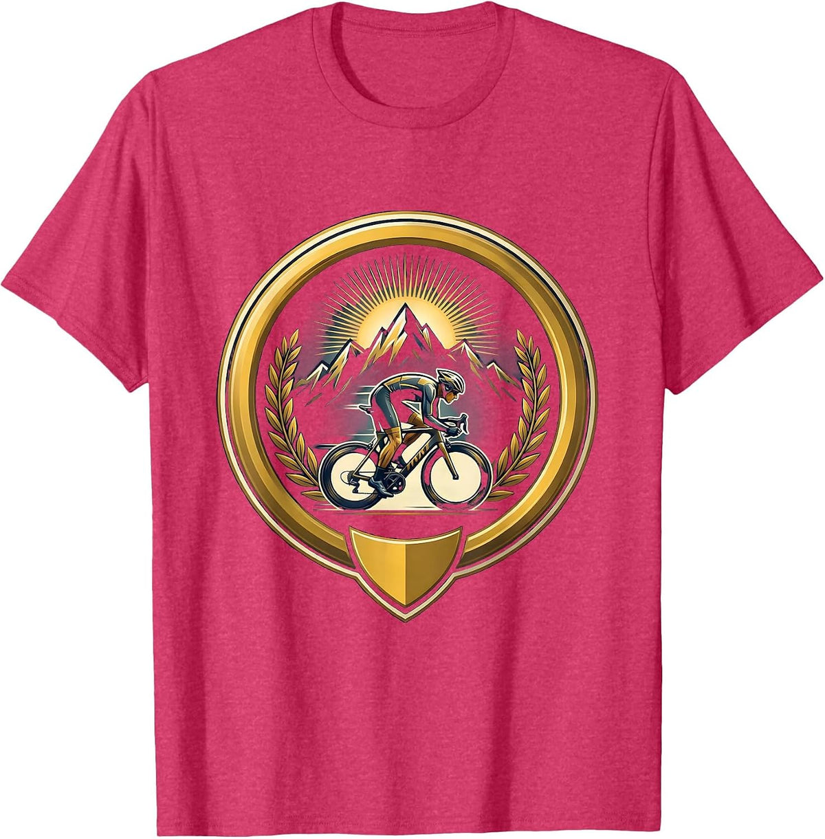 Cyclist Racing Through Summer Mountain Pass T-Shirt - Red Heather