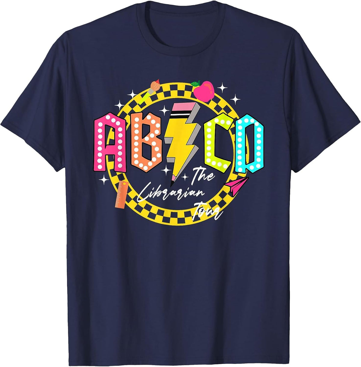 Funny Rock Librarian Tour Back to School ABCD Teacher Tour T-Shirt - Navy Blue