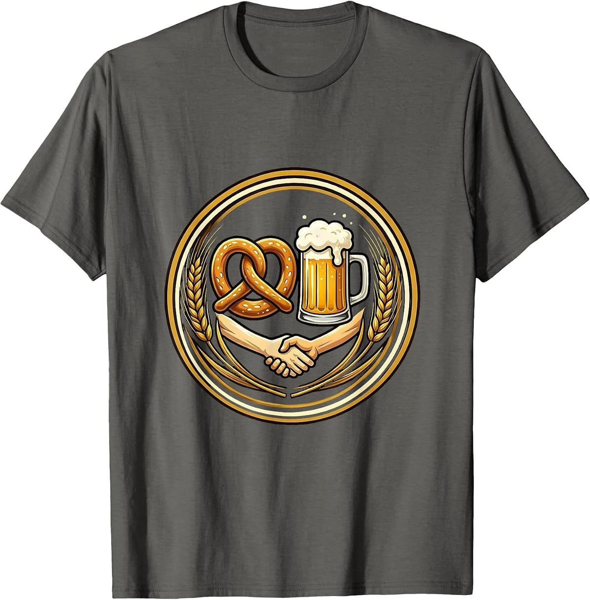 Men's Pretzel and Beer Mug Holding Hands Funny Beer T-Shirt - Asphalt Grey