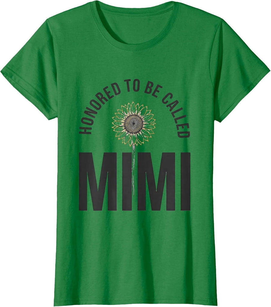 Women's Honored To Be Called Mimi Grandma Sunflower Mother's Day T-Shirt - Kelly Green