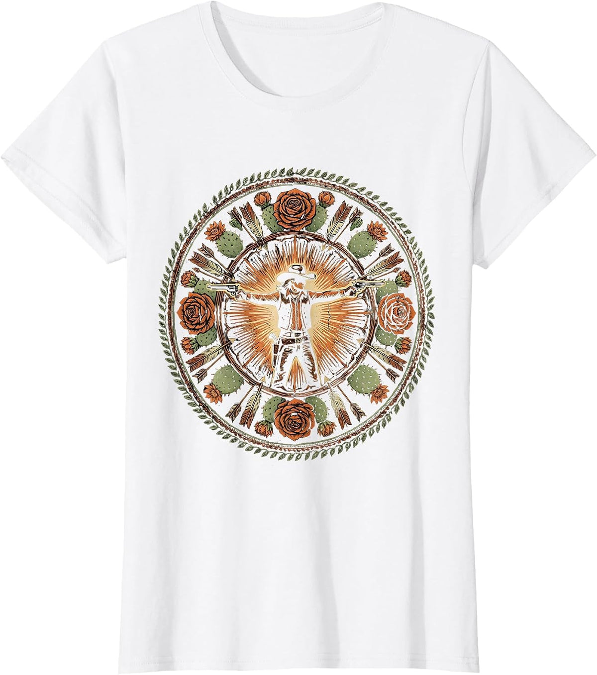 Cowgirl Desert Standoff Drawing Pistol Graphic T-Shirt - White