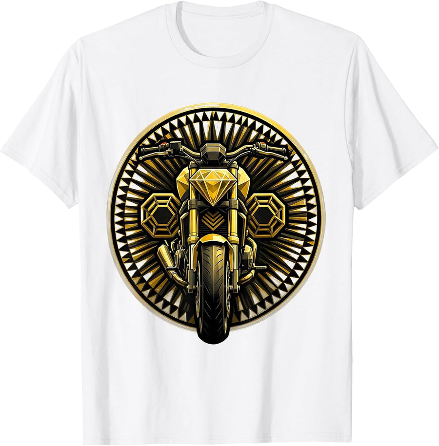 Men's Vintage Motorcycle Black and Yellow Classic Design T-Shirt - White