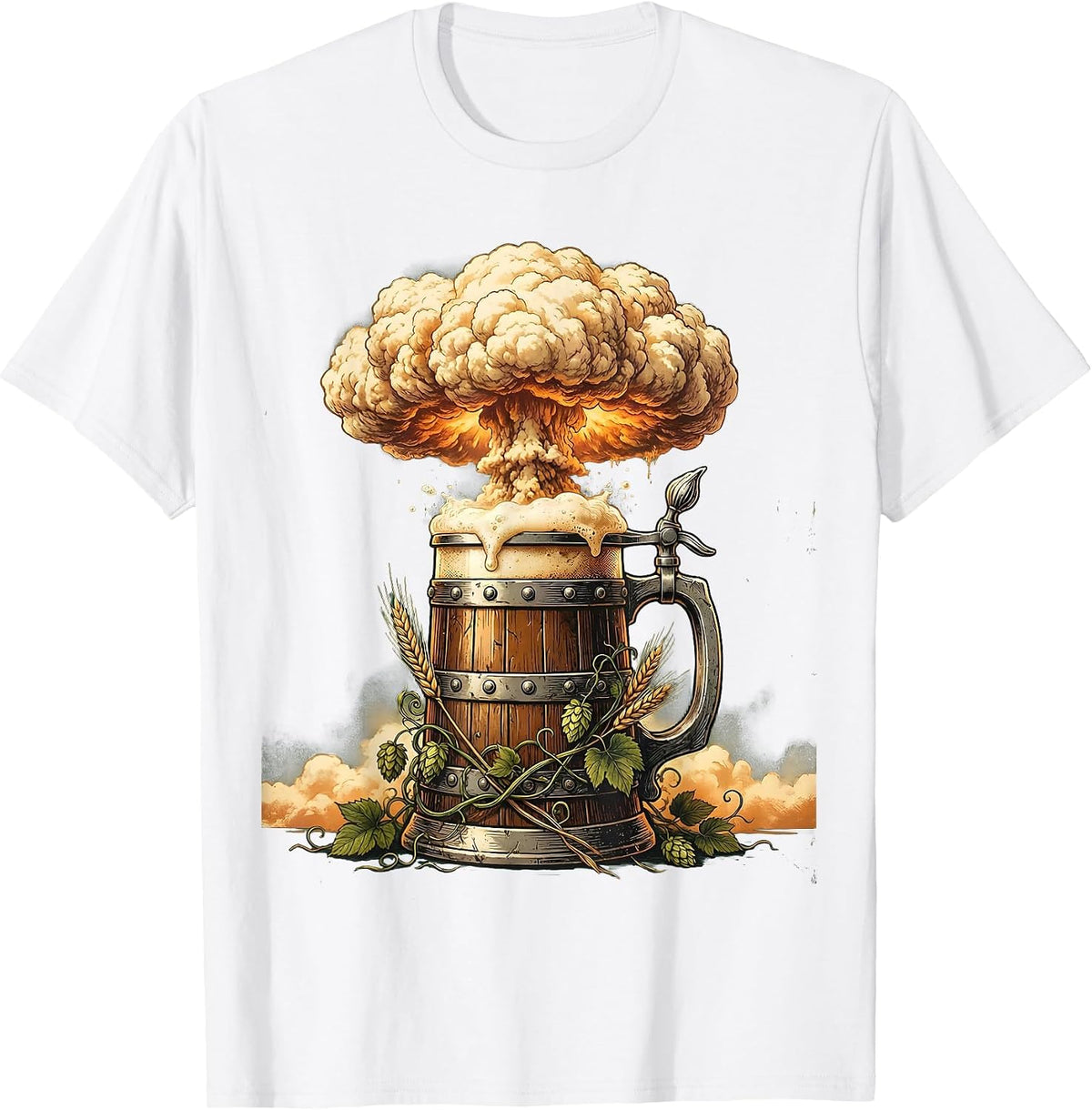 Men's Oktoberfest Beer Foam Mushroom Cloud Graphic T-Shirt - White