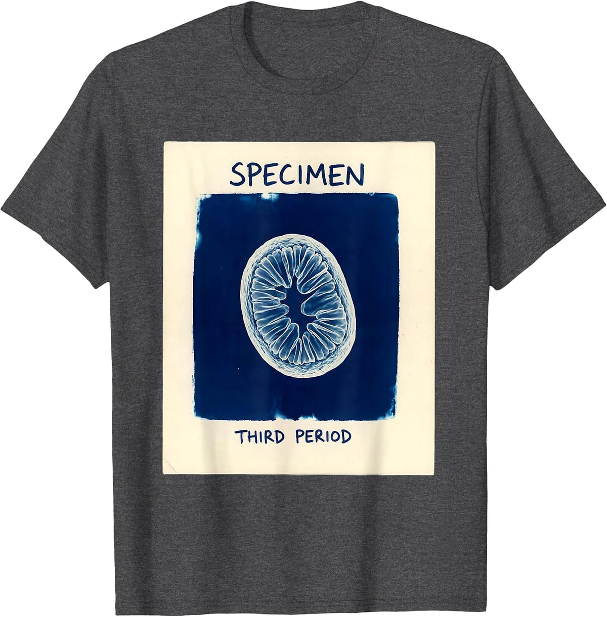 Men's Specimen: Third Period Cyanotype Photogram Biology Teacher T-Shirt - Dark Heather Grey