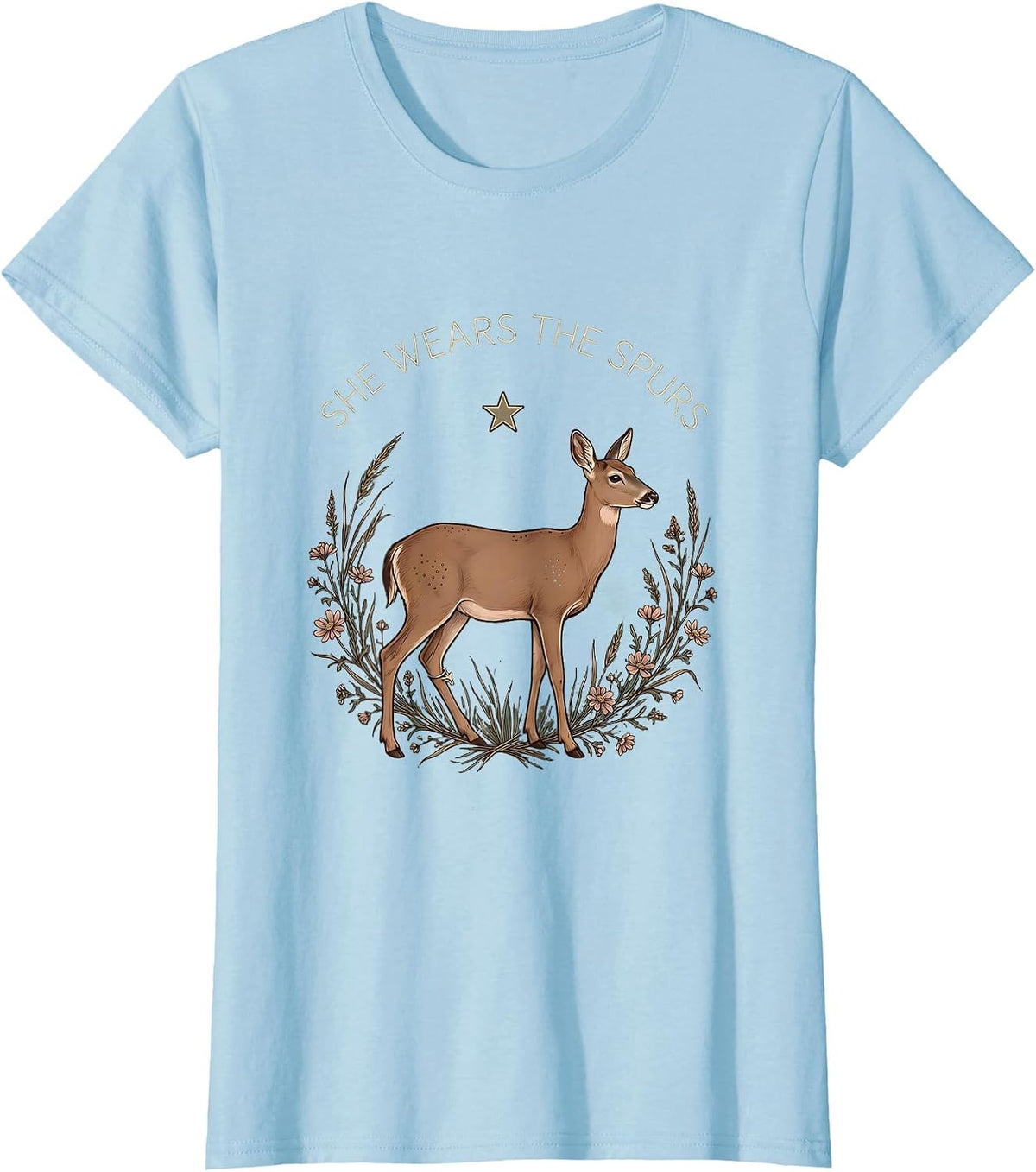 Women's She Wears The Spurs Girls Cowgirl Design T-Shirt - Baby Blue