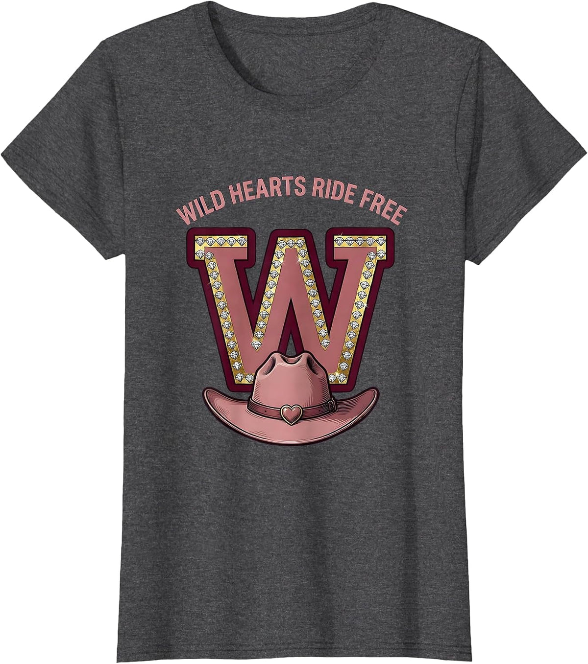 Women's Wild Hearts Ride Free Cowgirl Design T-Shirt - Dark Heather Grey