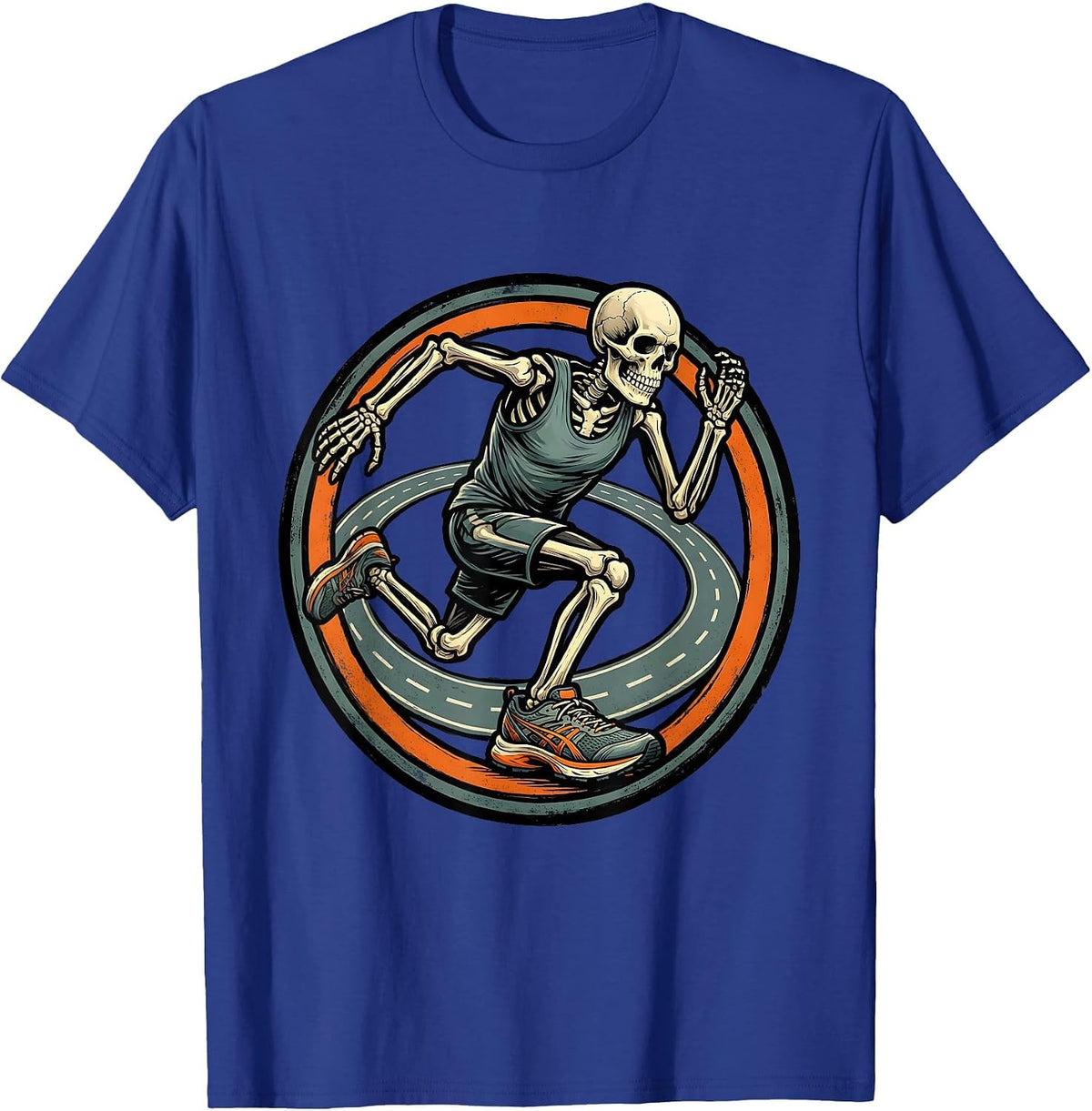 Skeleton Runner Badge Halloween Running Club Humor T-Shirt - Royal Blue