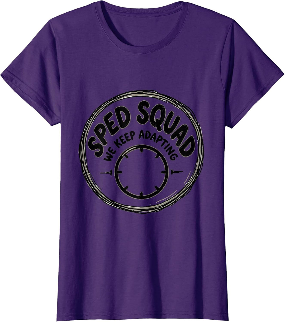 Women's SPED Squad We Keep Adapting Hand-Sketched Teacher T-Shirt - Purple
