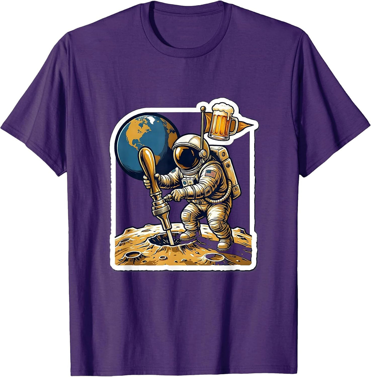 Astronaut Beer Tap Flag Moon Landing Design T-Shirt - Purple