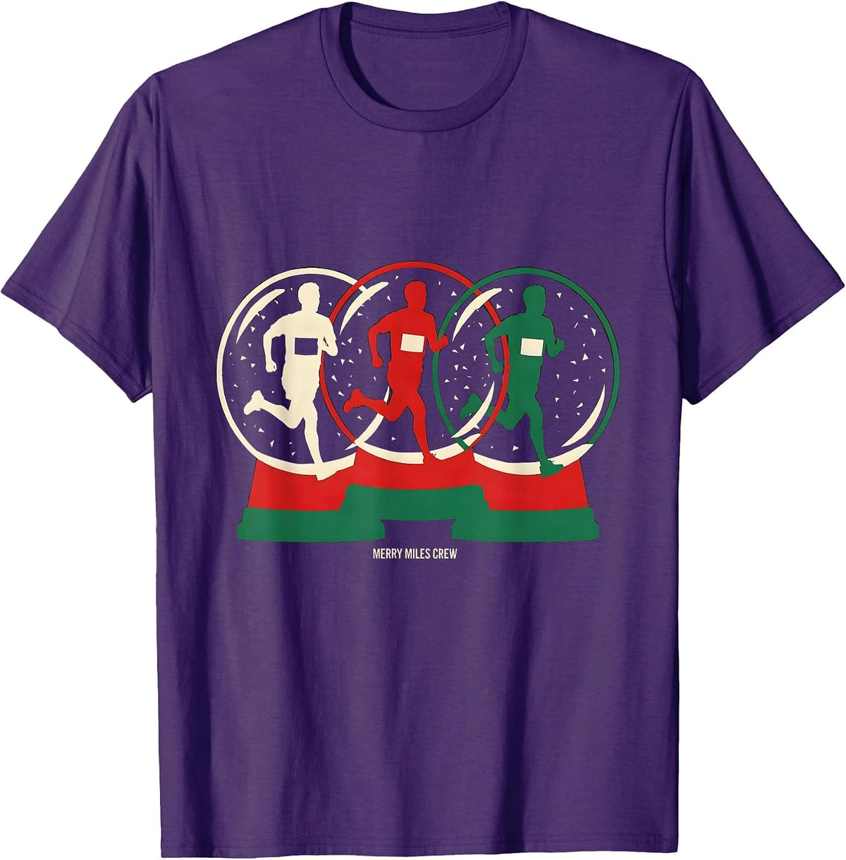 Men's Merry Miles Crew Funny Christmas 5K Run Runner Squad T-Shirt - Purple